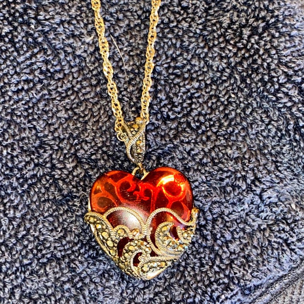 Genuine Marcasite Heart Necklace